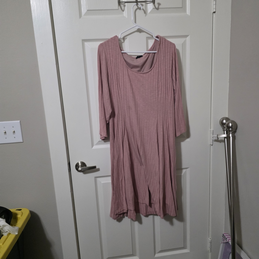 Pink Ribbed Long Sleeve Dress